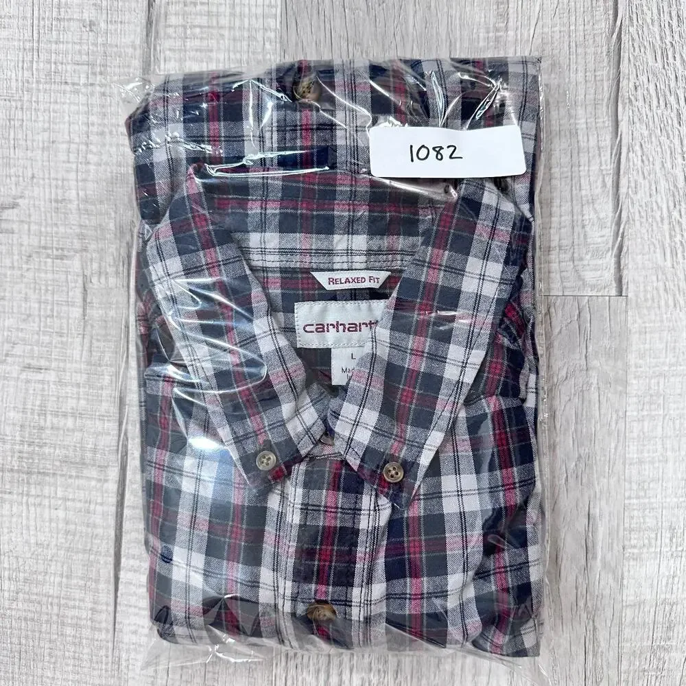 Carhartt Flannel Shirt Mens Large Red Plaid Button Down Long Sleeve Relaxed Fit - Picture 9 of 9